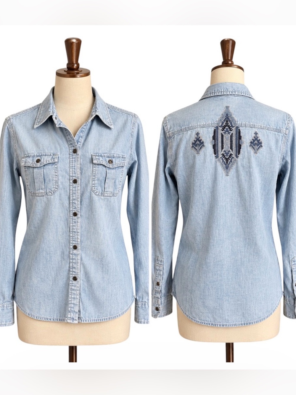 Lauren Ralph Lauren M Denim Shirt Embroidered Boho Western